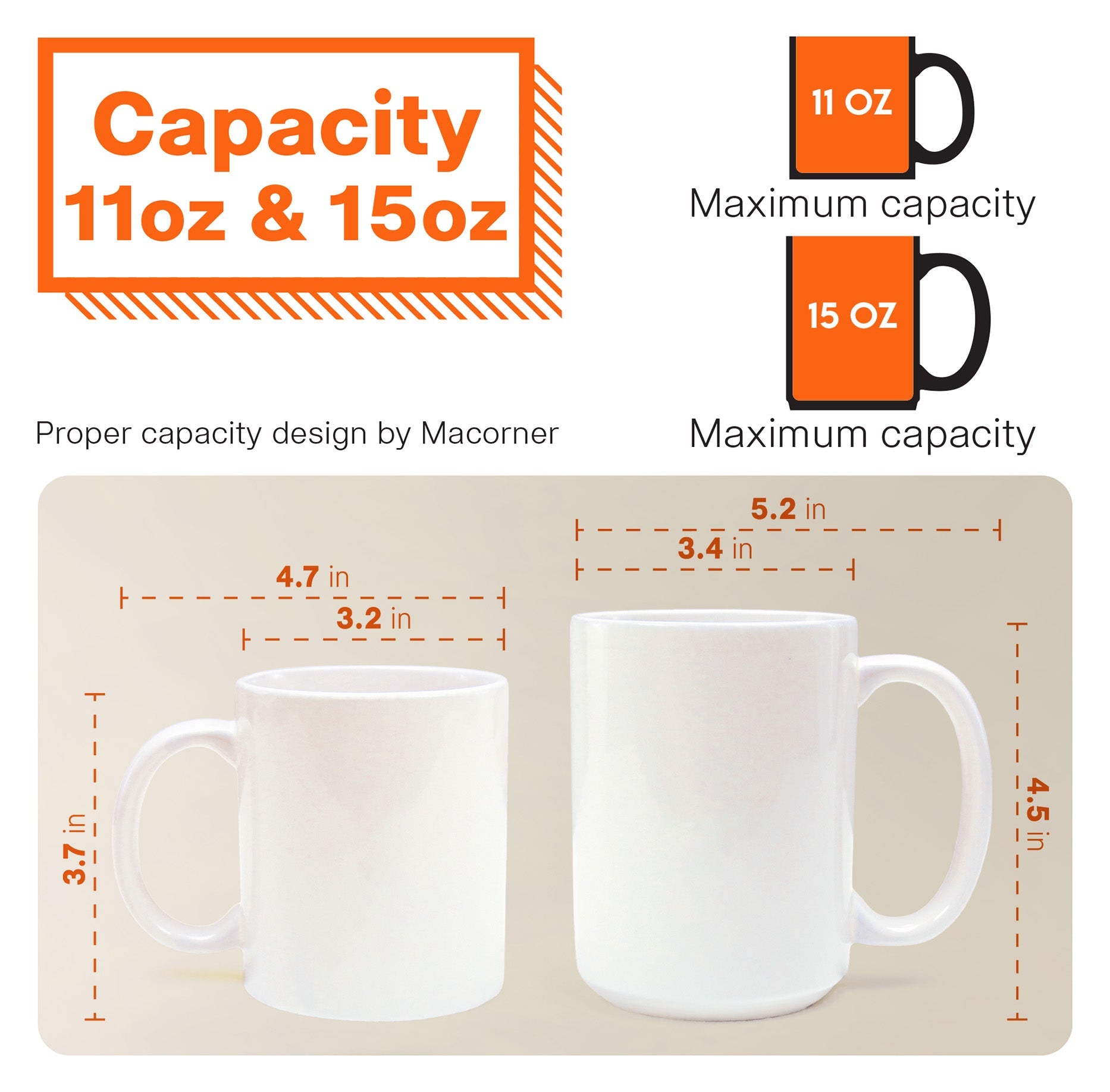 White ceramic mug with capacity options (11oz & 15oz) for personalized graduation gift