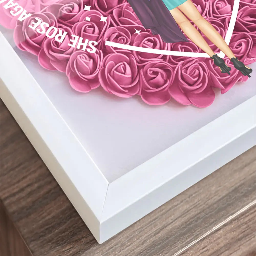 She Rose Against All Odds flower shadow box, pink roses in a white frame, a unique gift.