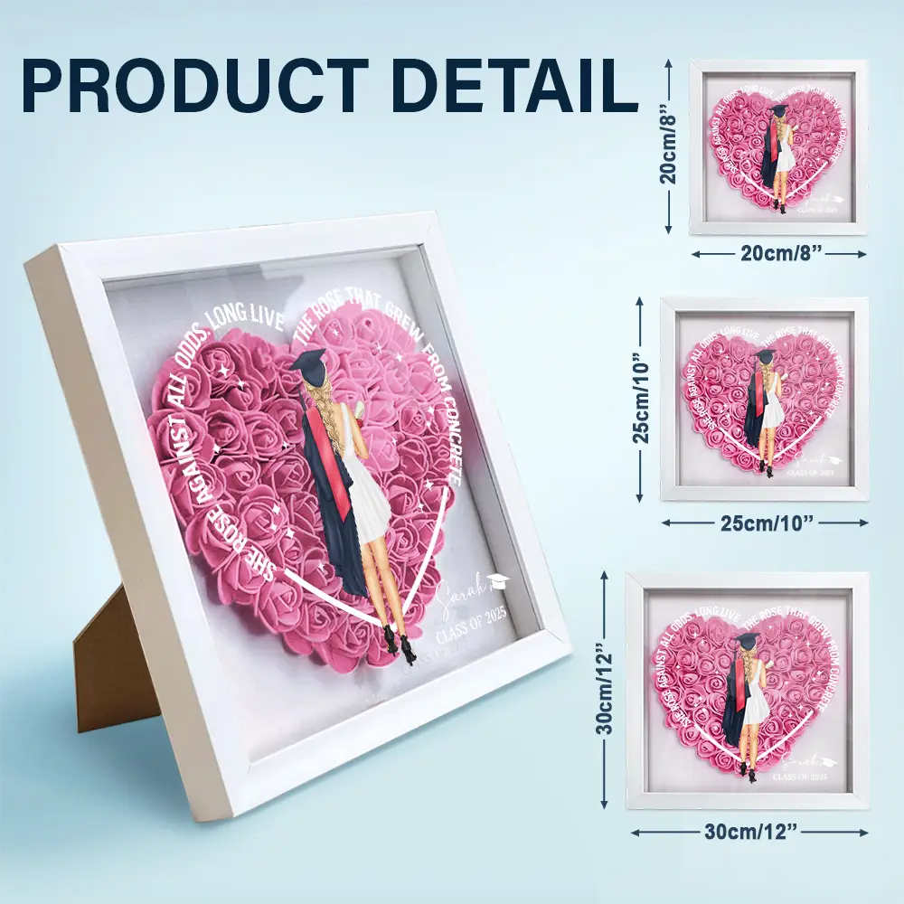 'She Rose Against All Odds' shadow box, pink heart flowers, couple silhouette, unique gift, size options