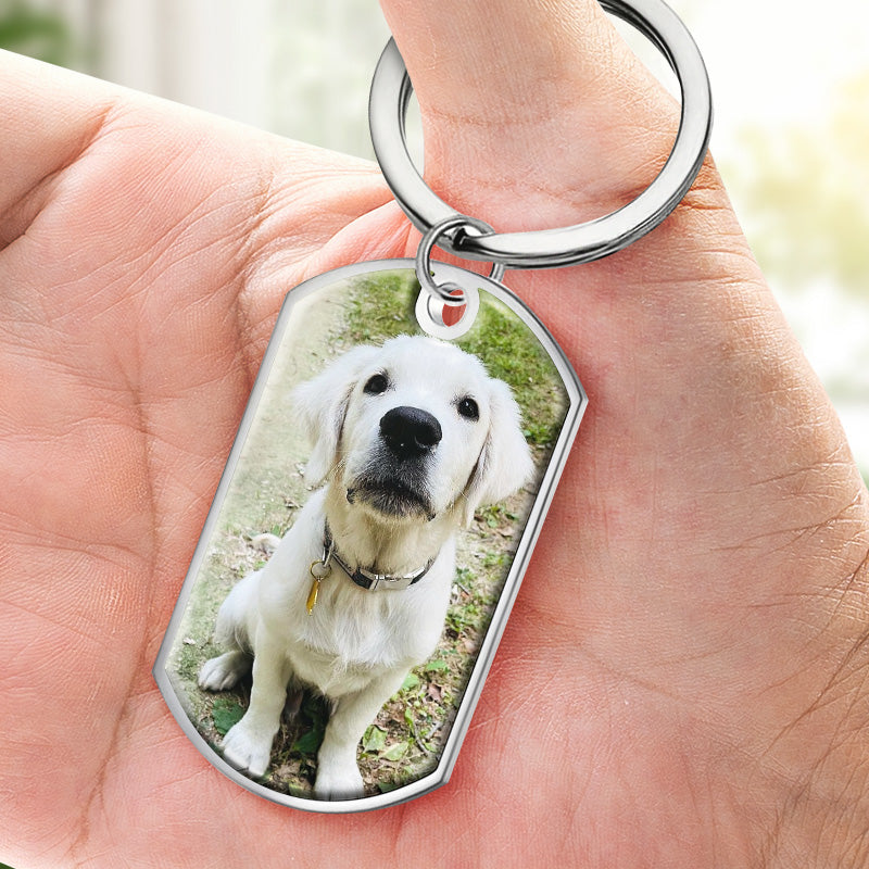 Personalized dog photo keychain, memorial gift. Stainless steel pendant.