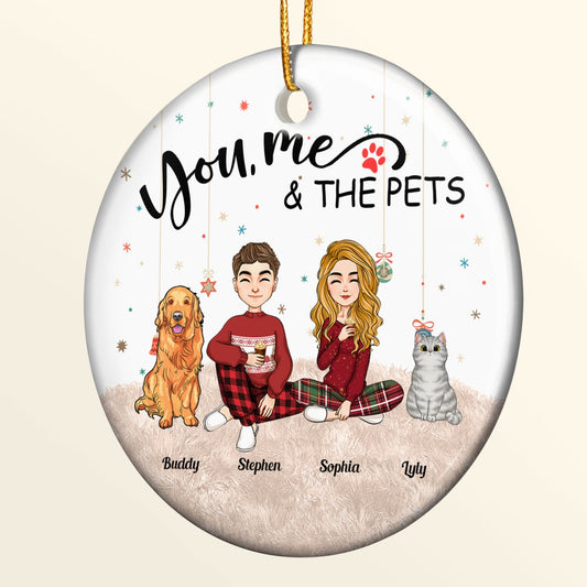 Personalized You, Me & The Pets Christmas Ornament - Ceramic Keepsake