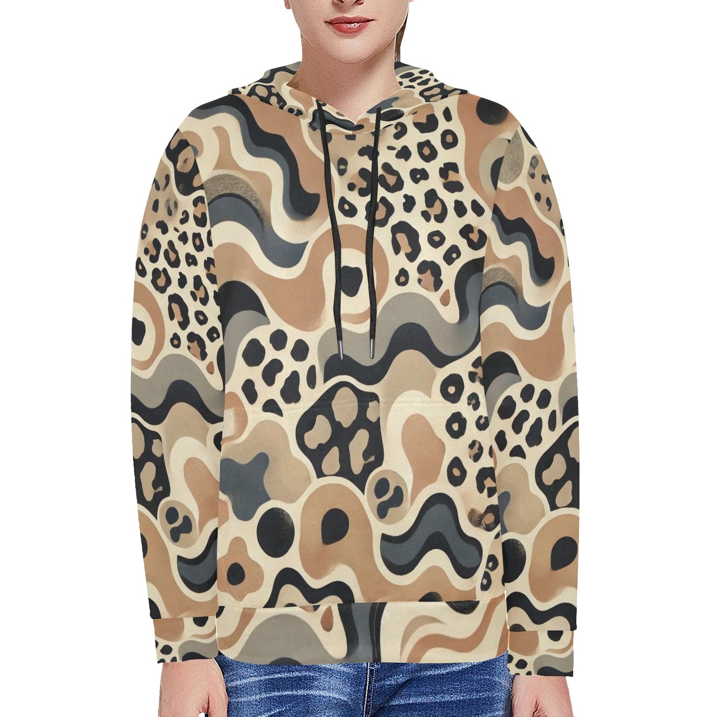 Animal print Women's Long Sleeve Fleece Hoodie new