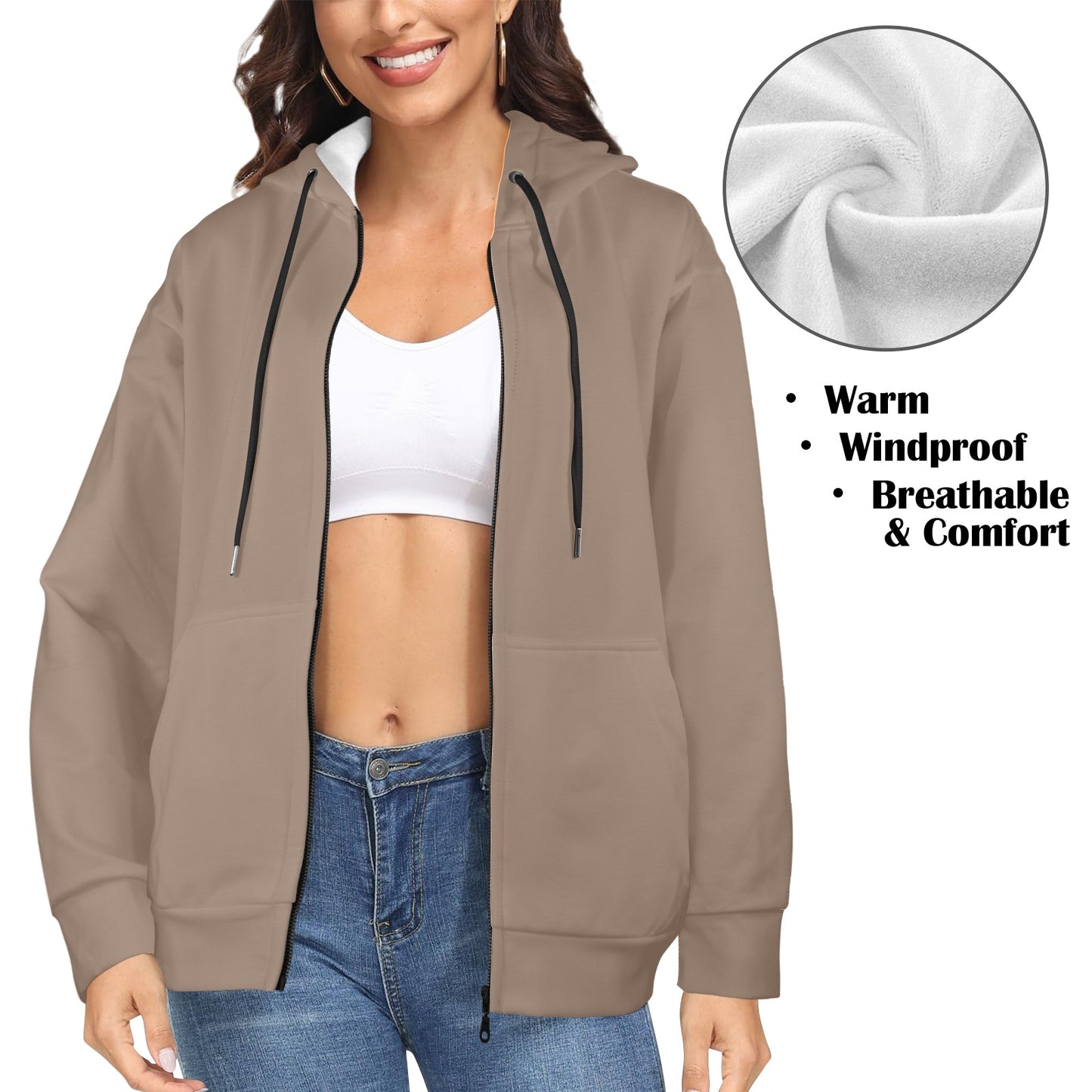 Mocha Mousse Women's Fleece Full-Zip Hoodie