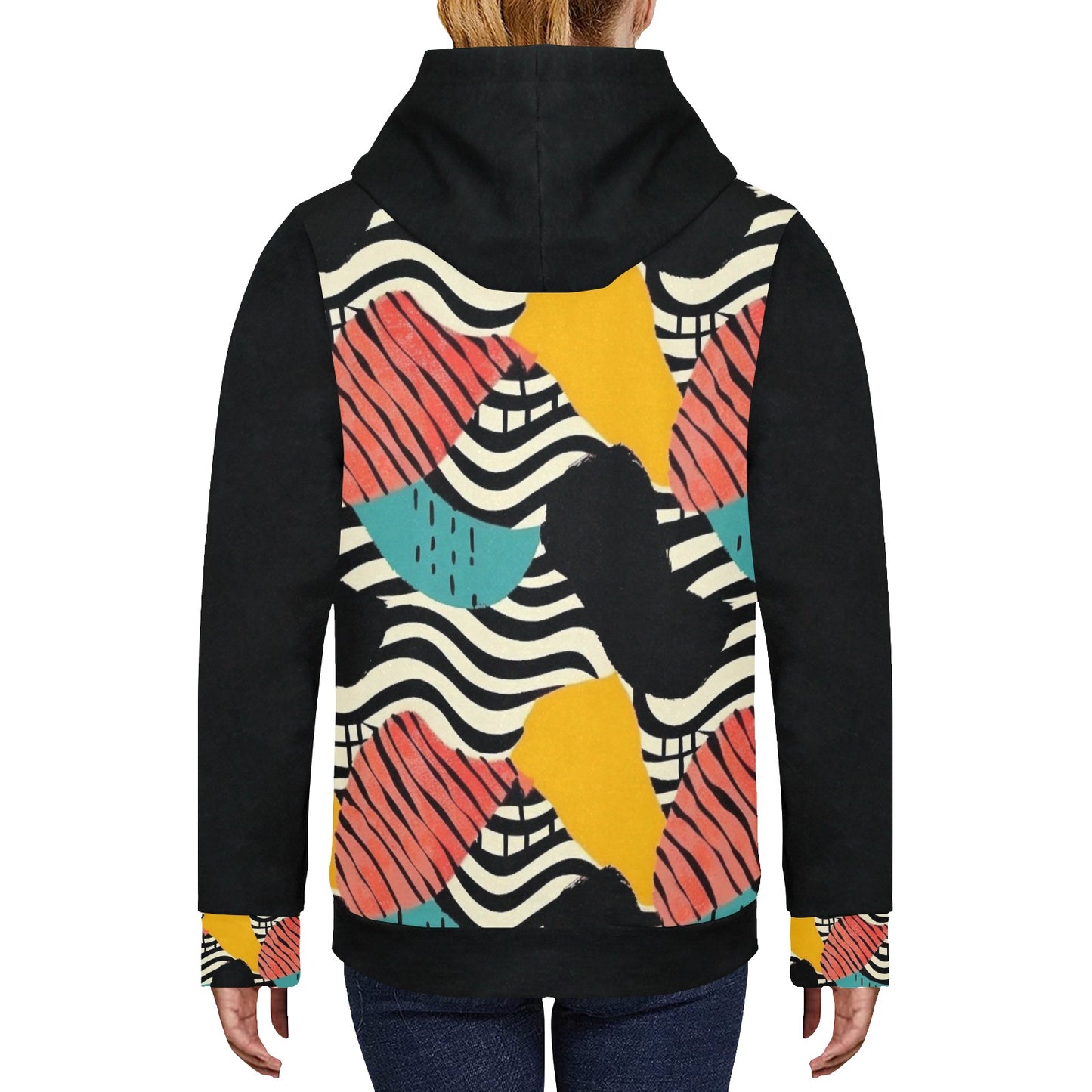 Waves of motion Black Women's Long Sleeve Fleece Hoodie new