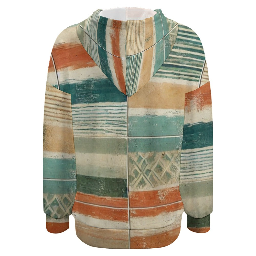 Sunwashed Coastal Stripes – Watercolour Market Pattern Dropped Sleeve Hoodie