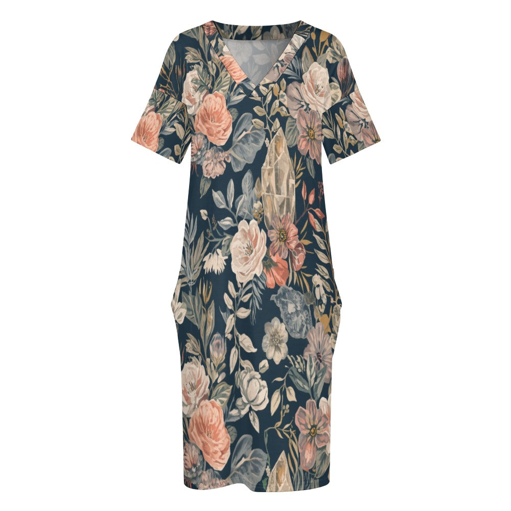 Midnight Crystal Garden Loose pocket dress