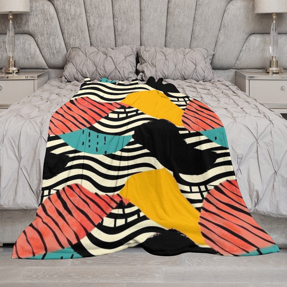 Waves of colour and motion Ultra-Soft Flannel Blanket Multiple Sizes