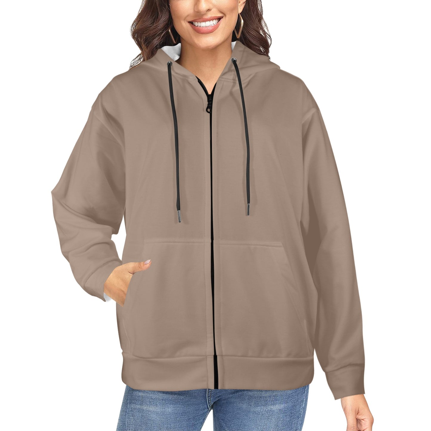 Mocha Mousse Women's Fleece Full-Zip Hoodie