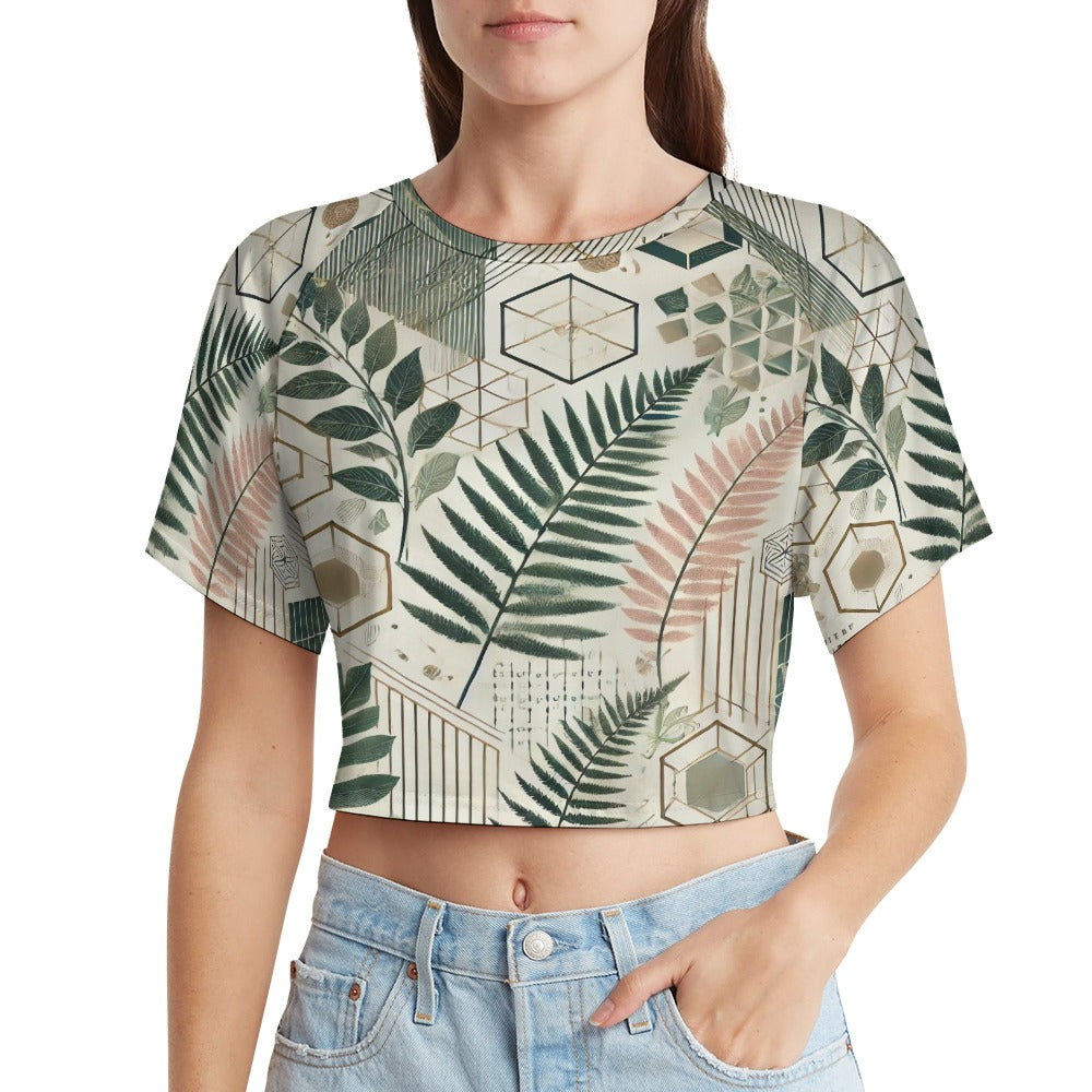 Botanical Geometry Short sleeved navel exposed T-shirt
