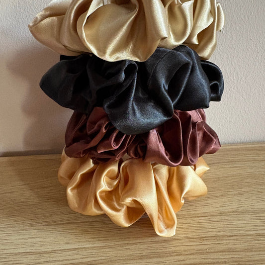 Handmade 4-Pack Large Satin Hair Scrunchies – Multi-Colour Set
