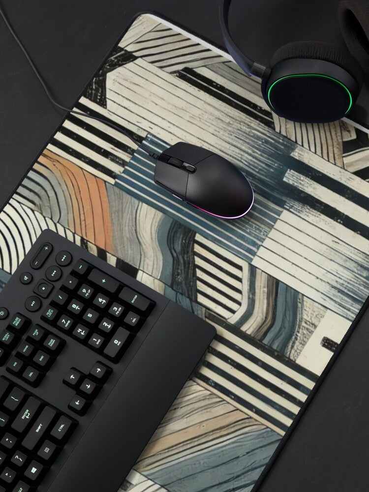 Waves of Contrast – Painterly Stripes in Grayscale Mouse Pad