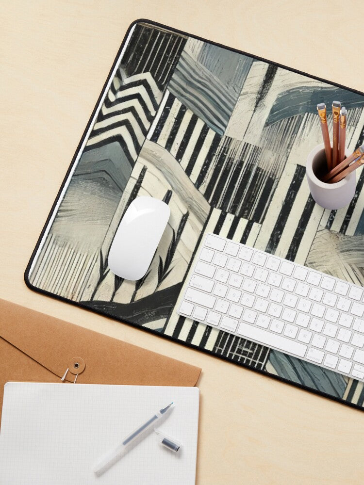 Waves of Contrast – Painterly Stripes in Grayscale Mouse Pad
