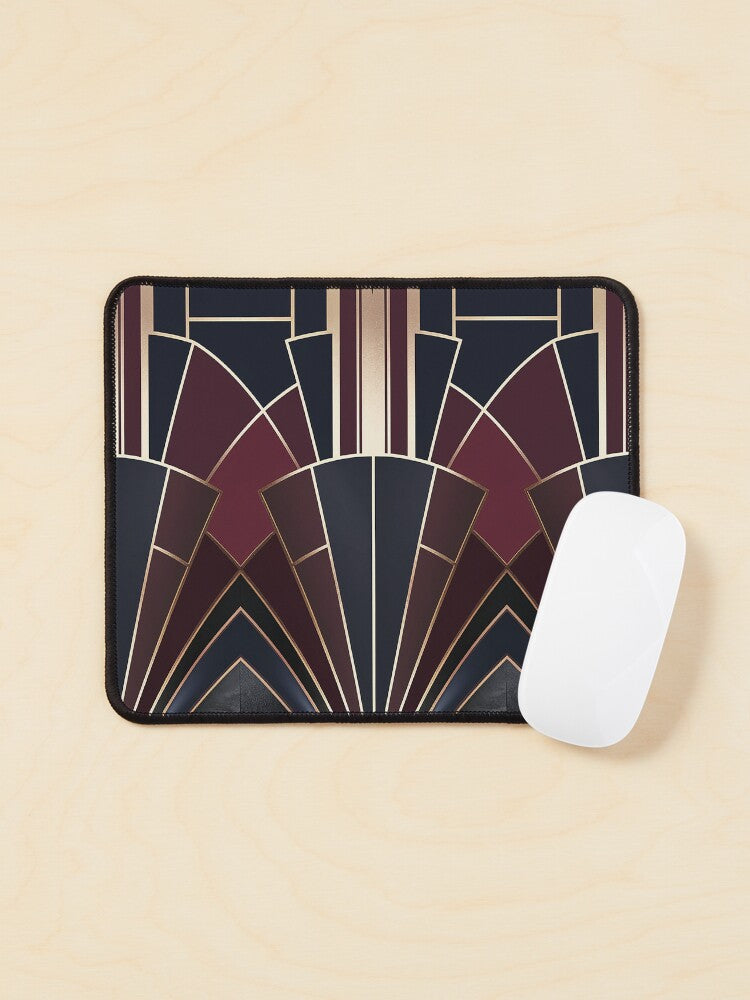 Art Deco Geometric Elegance in Navy & Wine Mouse Pad