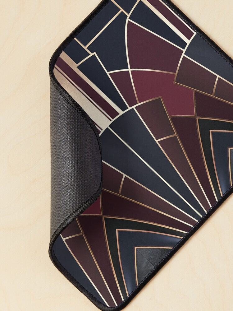Art Deco Geometric Elegance in Navy & Wine Mouse Pad