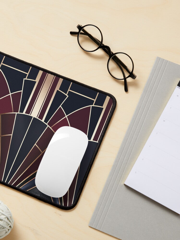 Art Deco Geometric Elegance in Navy & Wine Mouse Pad