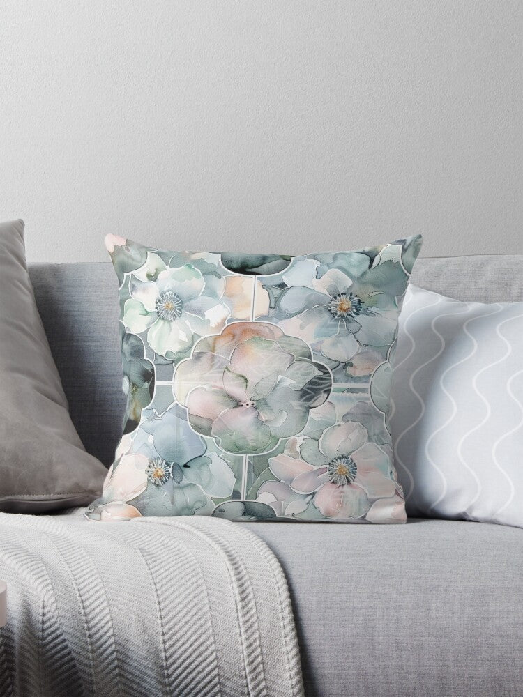 Watercolour Blossom Mosaic Pillow