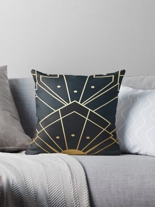 Golden Art Deco Geometric Elegance Pillow