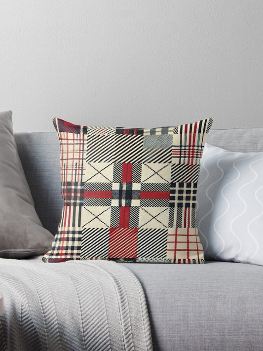 Retro Picnic Grid – Minimalist 1950s Plaid Pattern Pillow