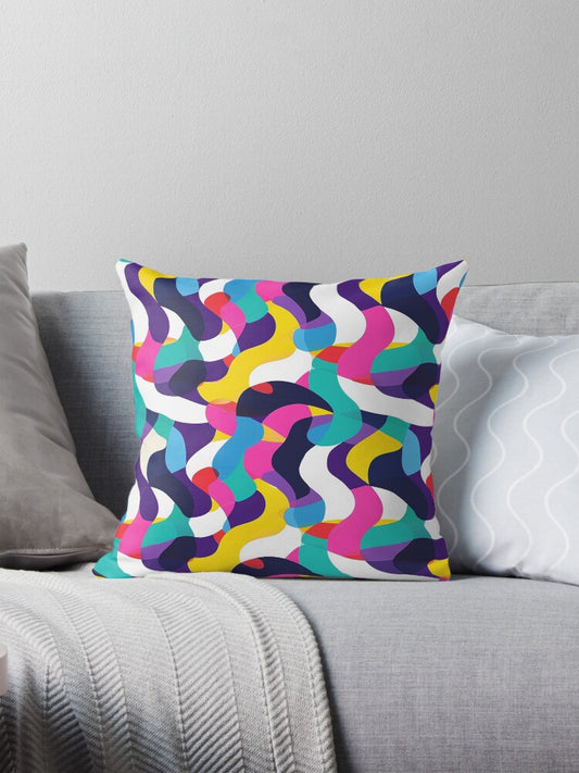Dopamine Wave — Colorful Abstract Seamless Pattern Pillow