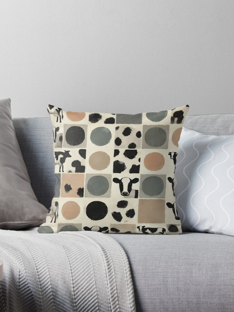 Modern Brushed Cowhide – Minimalist Spot Pattern Pillow