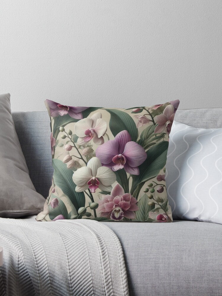 Elegant Seamless Orchid Floral Pattern  Pillow