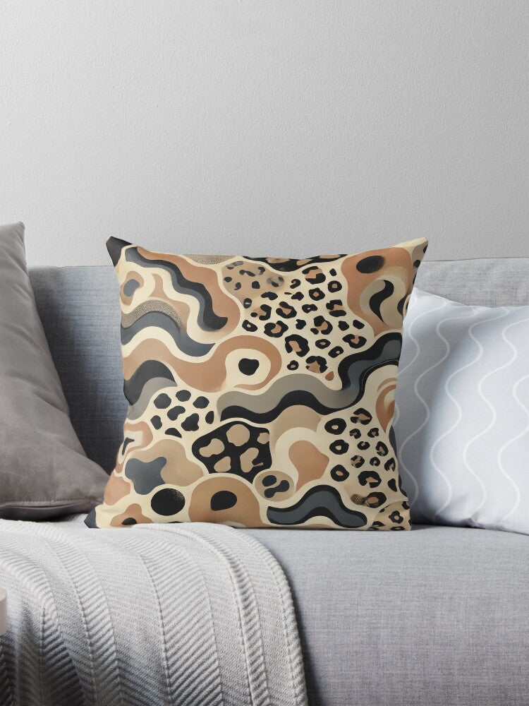 Bold Safari Flow – Modern Abstract Leopard Print Pillow