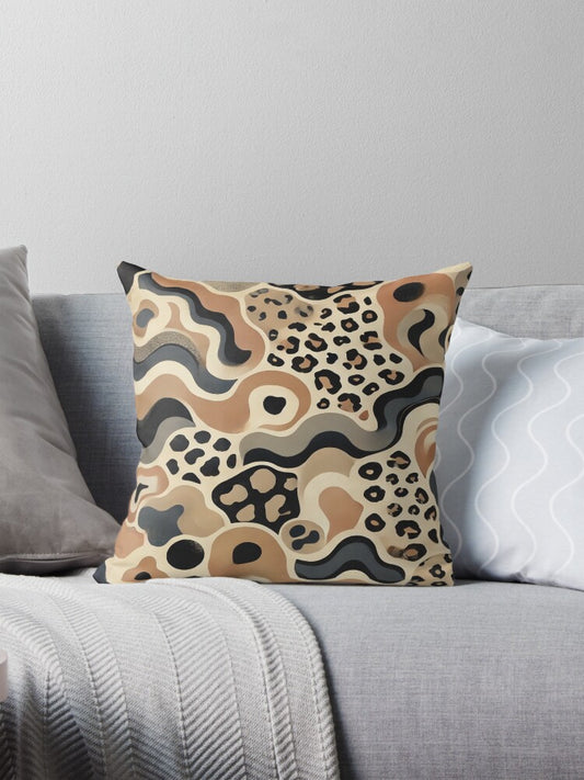 Bold Safari Flow – Modern Abstract Leopard Print Pillow