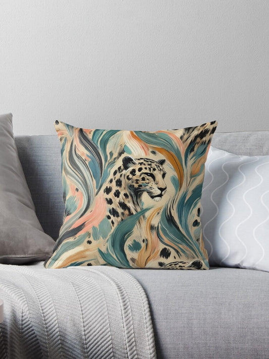 Wild Bloom Abstract Leopard Pillow