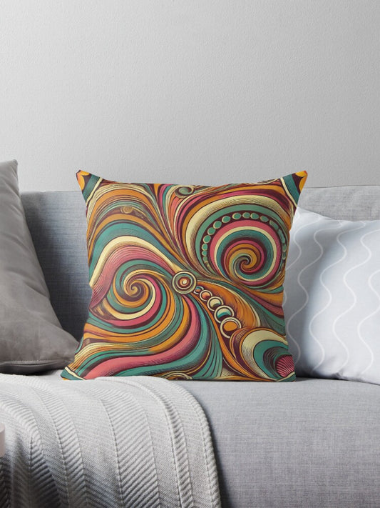 Groovy Vortex – 1970s Psychedelic Seamless Pattern Pillow