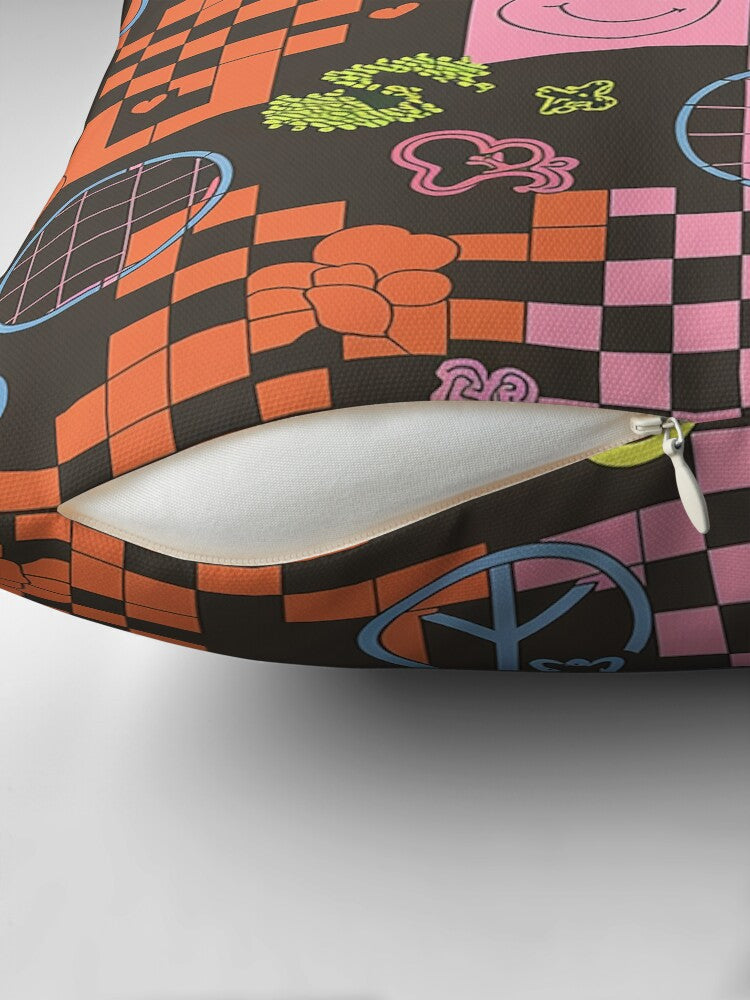 Y2K Neon Checked Retro Vibes Pillow