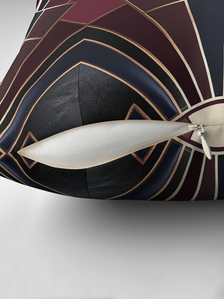 Art Deco Geometric Elegance in Navy & Wine Pillow