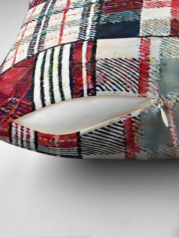 Layered Retro Picnic Plaid – Vintage Checkered Fabric Pattern Pillow