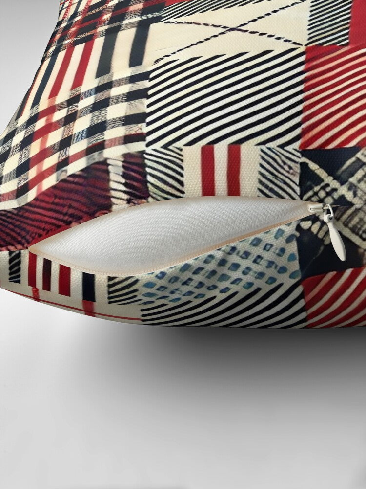 Retro Picnic Grid – Minimalist 1950s Plaid Pattern Pillow