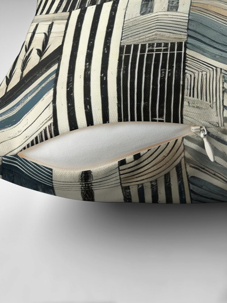 Waves of Contrast – Painterly Stripes in Grayscale Pillow