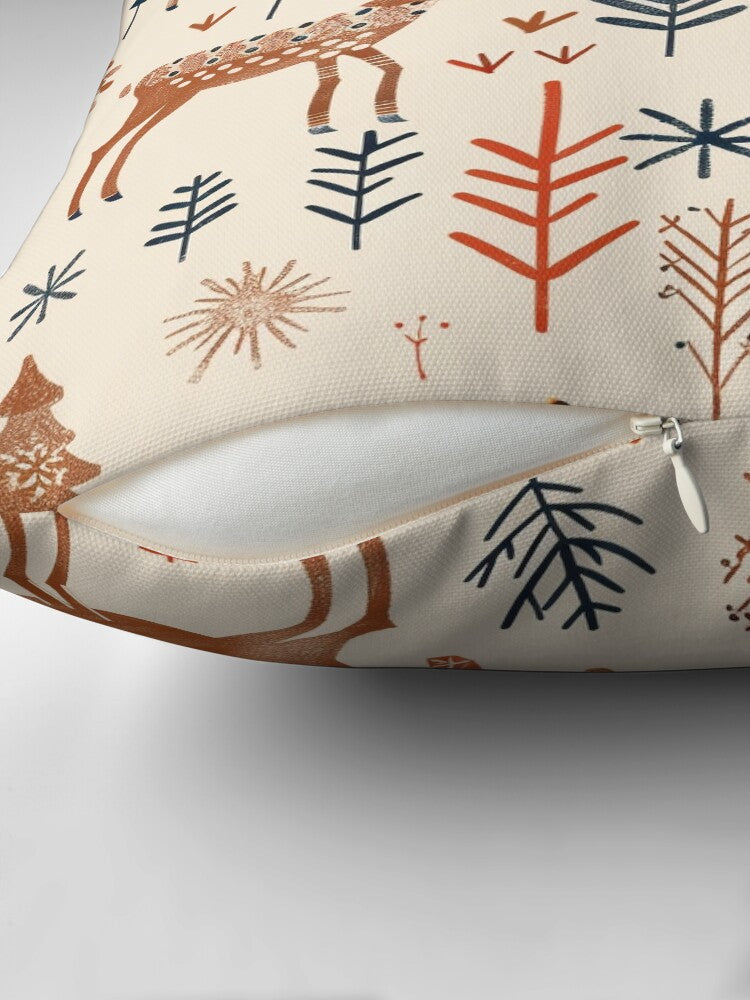 Nordic Woodland Christmas Pattern – Reindeer & Winter Forest Design Pillow