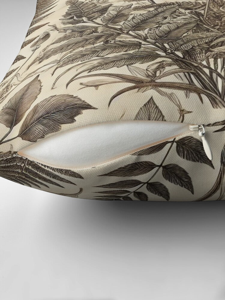Sepia Forest Study – Vintage Botanical Fern Pattern Pillow