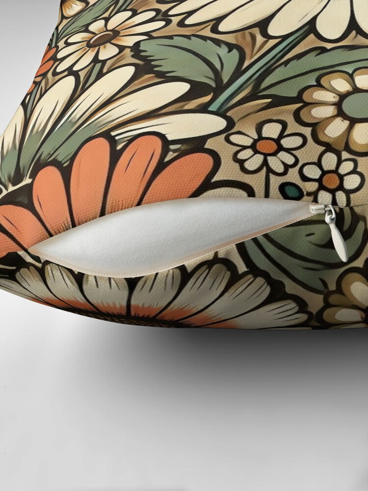 Flower Power Bloom – Retro 60s & 70s Seamless Floral Pattern Pillow