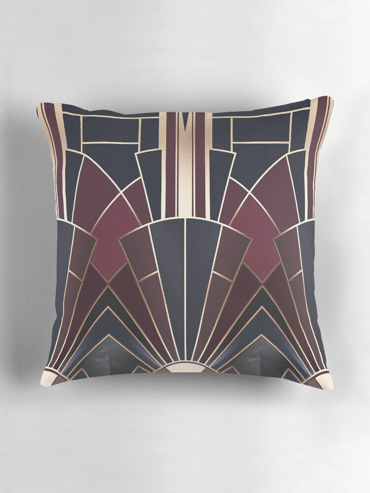 Art Deco Geometric Elegance in Navy & Wine Pillow