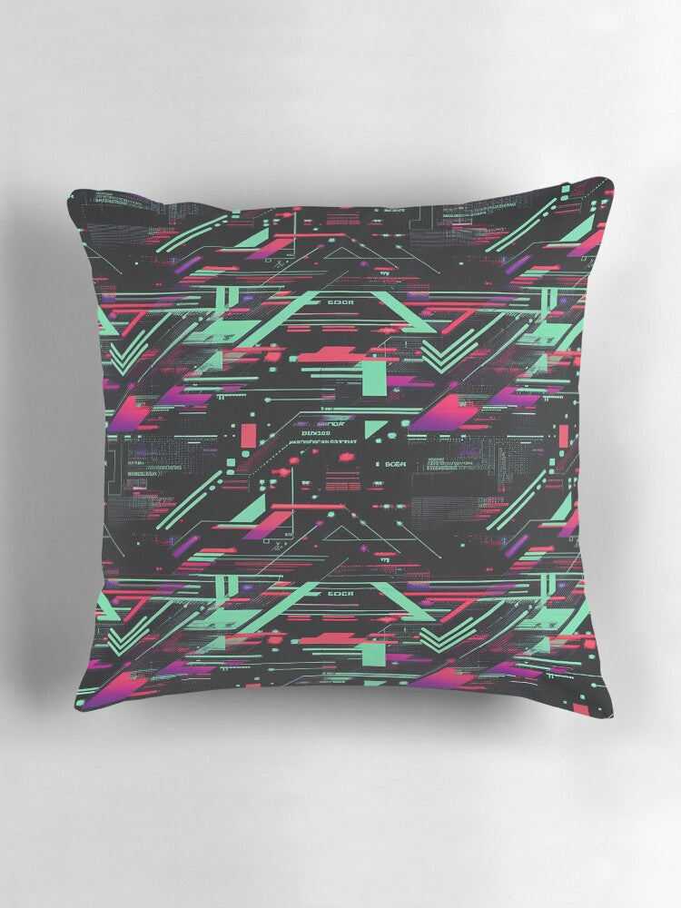 Vibrant Digital Glitch Geometric Pattern Pillow