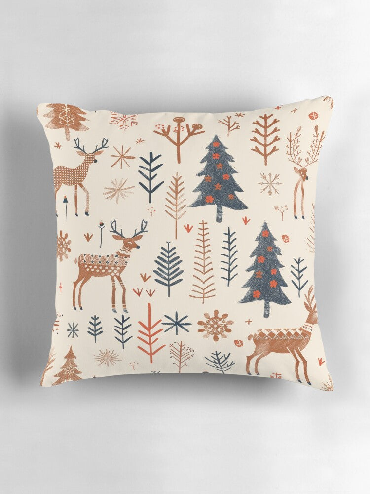 Nordic Woodland Christmas Pattern – Reindeer & Winter Forest Design Pillow