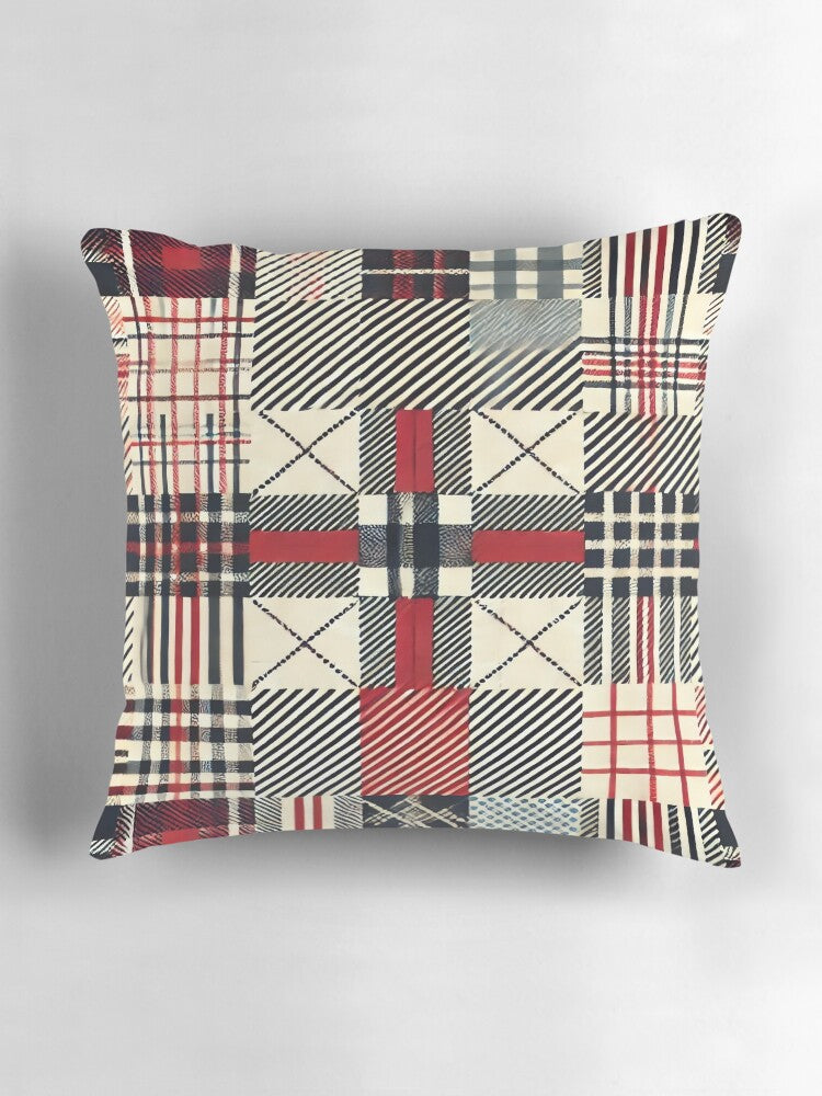 Retro Picnic Grid – Minimalist 1950s Plaid Pattern Pillow